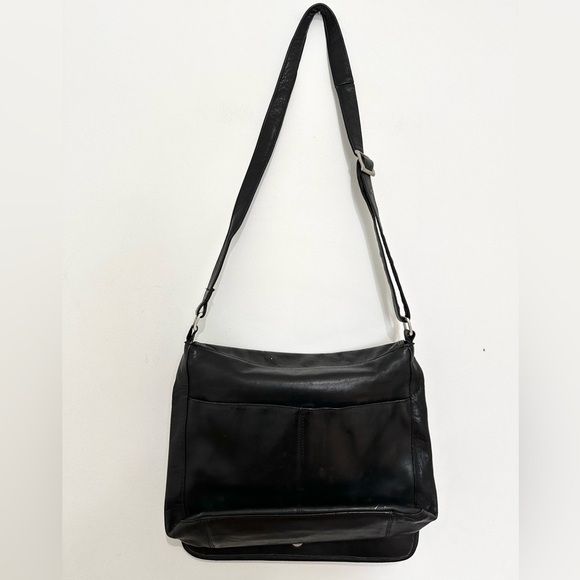 LATICO Black Genuine Leather Tote Bag Handbag Purse Tablet Messenger - Picture 3 of 6